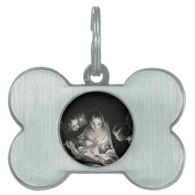 Nativity Baby Jesus Virgin Mary Angels Black White Tiermarke (Vorderseite)