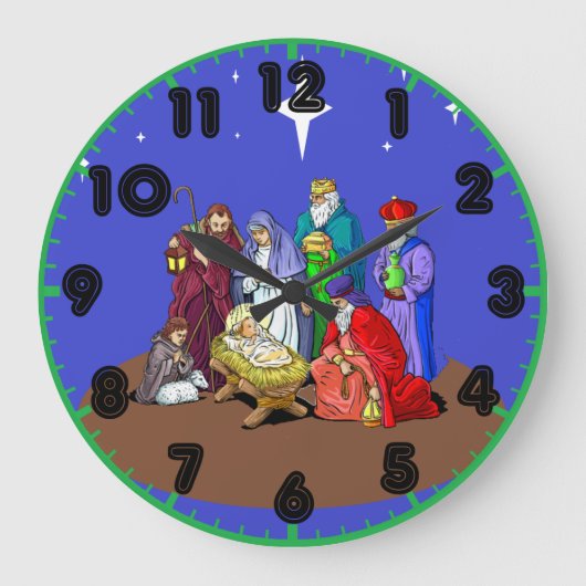 Nativity Christmas Clock with Numbers Große Wanduhr (Vorderseite)