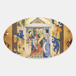 NATIVITY FLORAL CHRISTMAS PARCHMENT OVALER AUFKLEBER