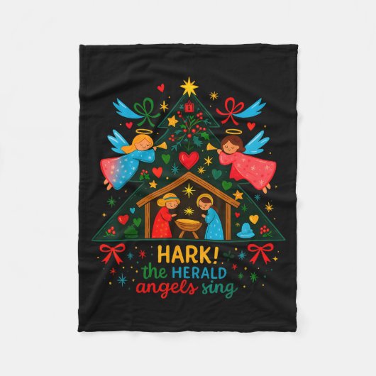 Nativity Hark The Herald Angels Sing Cute Christma Fleecedecke (Vorderseite)