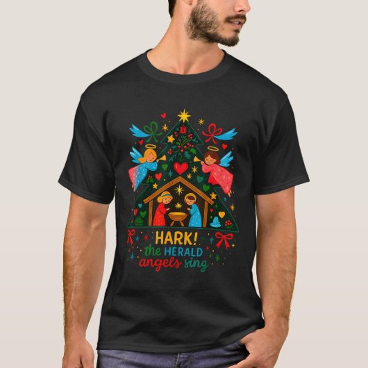 Nativity Hark The Herald Angels Sing Cute Christma T-Shirt (Vorderseite)