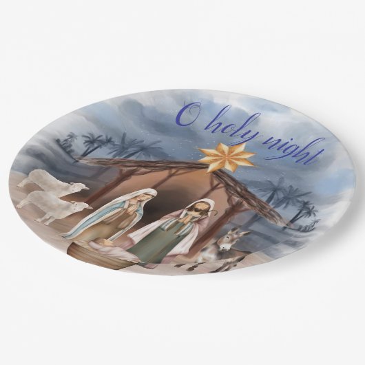 Nativity Manger Scene Church Party Christmas Pappteller (Schrägansicht)