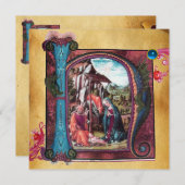 NATIVITY MONOGRAM CHRISTMAS PARCHMAS Blaues Spiel Einladung (Vorne/Hinten)