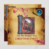 NATIVITY MONOGRAM CHRISTMAS PARCHMAS Blaues Spiel Einladung (Vorne/Hinten)