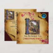 NATIVITY MONOGRAM CHRISTMAS PARCHMENT Blaues Gem I Einladung (Vorne/Hinten)