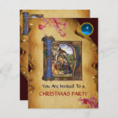 NATIVITY MONOGRAM CHRISTMAS PARCHMENT Blaues Gem I Einladung (Vorne/Hinten)