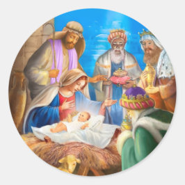 Nativity of Jesus x-mas image for christmas cards Runder Aufkleber