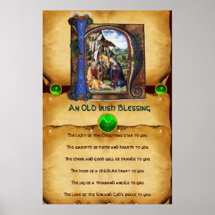 NATIVITY Old Irish Christmas Segen Parchment Poster