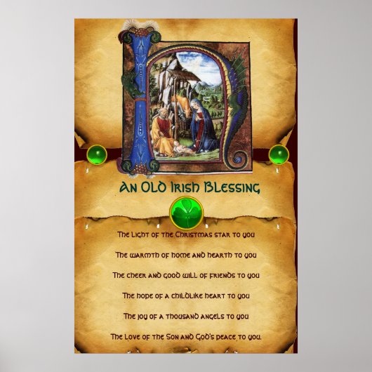 NATIVITY Old Irish Christmas Segen Parchment Poster (Vorne)