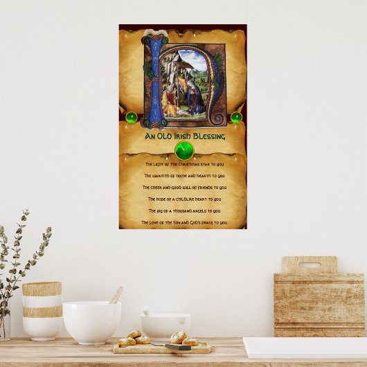 NATIVITY Old Irish Christmas Segen Parchment Poster (Küche)
