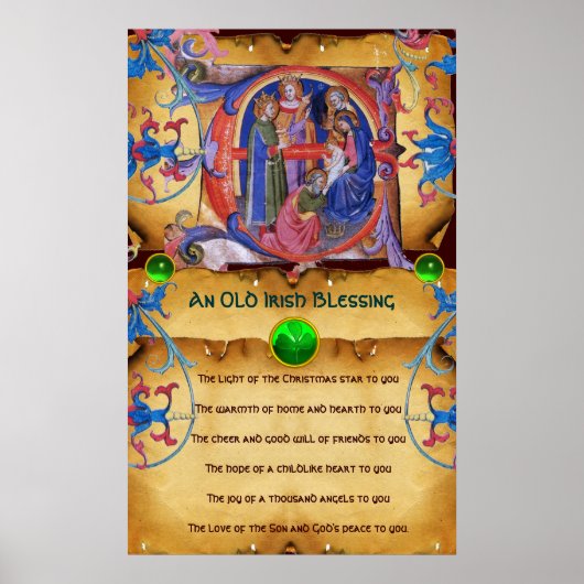 NATIVITY Old Irish Christmas Segen Parchment Poster (Vorne)