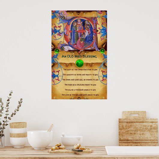 NATIVITY Old Irish Christmas Segen Parchment Poster (Küche)