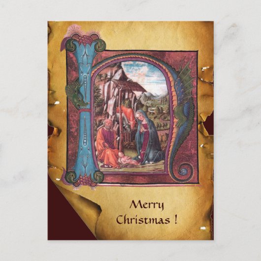 NATIVITY PARCHITY Blue Saphire Monogramm Feiertagspostkarte (Vorderseite)