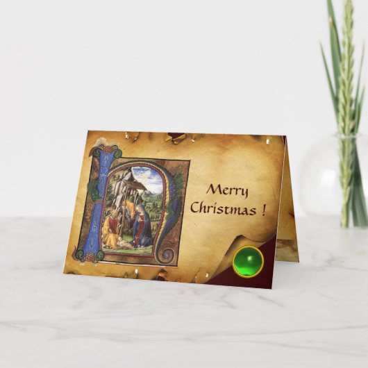 NATIVITY PARCHITY Green Emerald Monogram Feiertagskarte (Vorderseite)