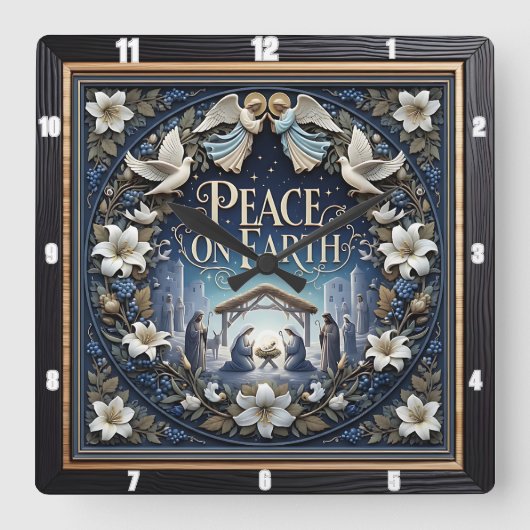 Nativity Peace On Earth Quadratische Wanduhr (Vorderseite)