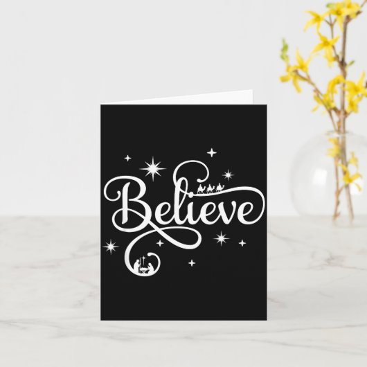 Nativity Scene Believe Christian Family Merry Chri Karte (Gelbe Blume)