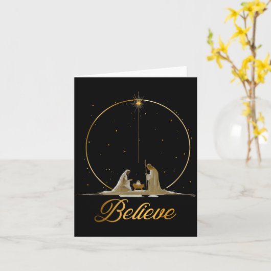 Nativity Scene Believe Christian Xmas Family Merry Karte (Gelbe Blume)