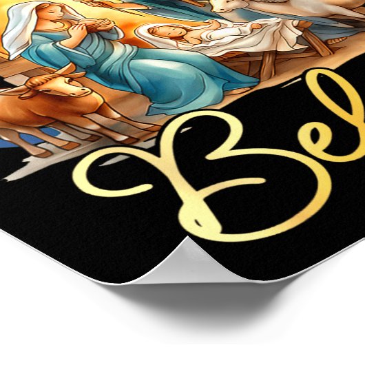 Nativity Scene Believe Christian Xmas Family Merry Poster (Ecke)