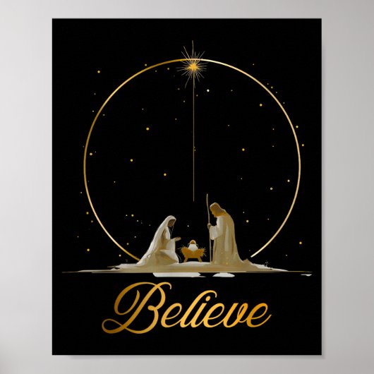 Nativity Scene Believe Christian Xmas Family Merry Poster (Vorne)