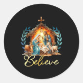 Nativity Scene Believe Christian Xmas Family Merry Runder Aufkleber (Vorderseite)