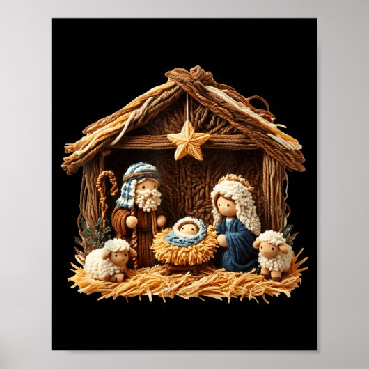 Nativity Scene Faux Yarn Crochet Jesus Christmas R Poster (Vorne)