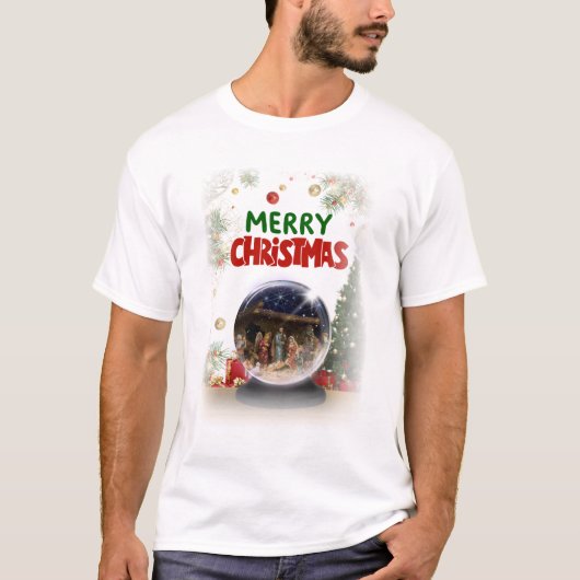 Nativity Scene in Christmas Snow Globe T-Shirt (Vorderseite)