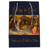 Nativity Scene in Gold Glory to God Mittlere Geschenktüte (Vorderseite)
