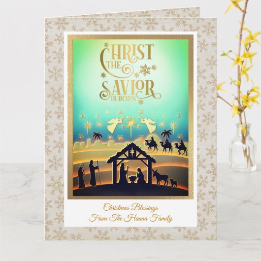 Nativity Scene "Merry Christmas & Happy New Year" Karte (Gelbe Blume)