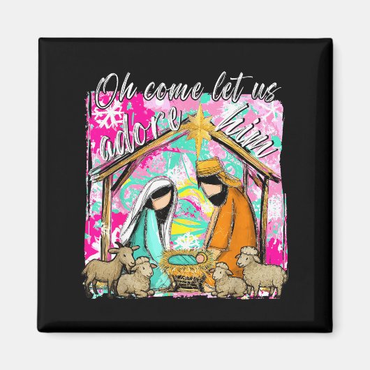 Nativity Scene Oh Come Let Us Adore Him Christmas Magnet (Vorne)