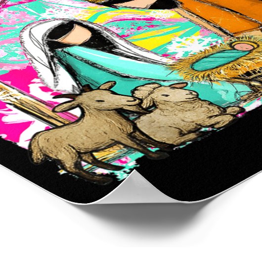 Nativity Scene Oh Come Let Us Adore Him Christmas Poster (Ecke)