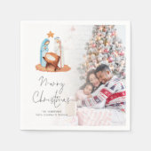 Nativity Scene Photo Name Script Merry Christmas Serviette (Vorderseite)