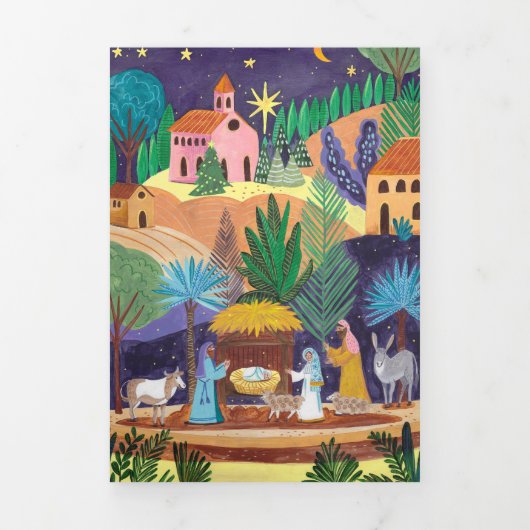 Nativity Scene Religious Family Photo Christmas Dreifach Gefaltete Einladung (Cover)