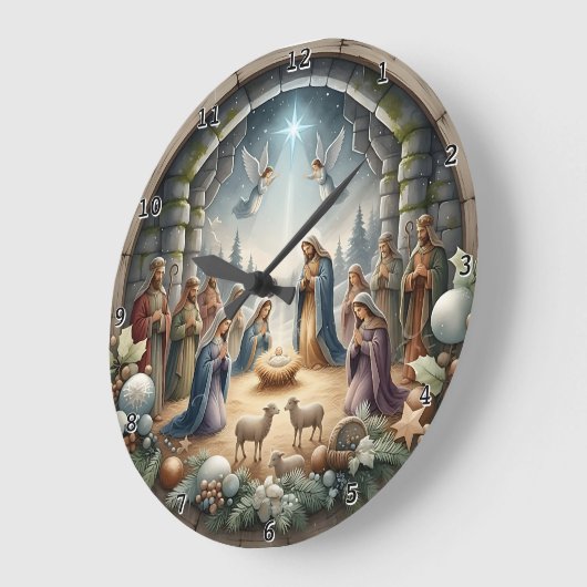 Nativity Scene Star Angels Große Wanduhr (Winkel)