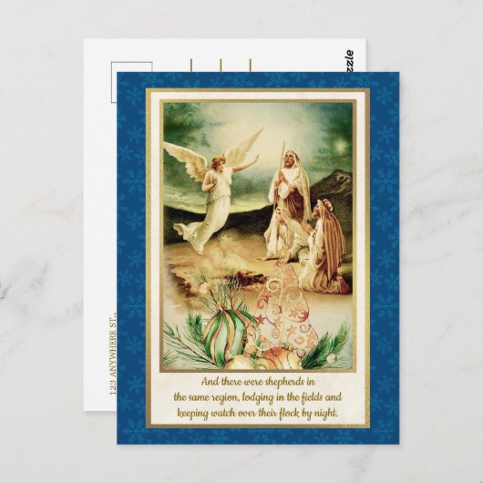 Nativity Shepherds & Angels Golden Christmas Postkarte (Vorne/Hinten)