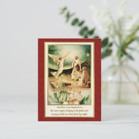 Nativity Shepherds & Angels Golden Christmas Postkarte (Stehend Vorderseite)