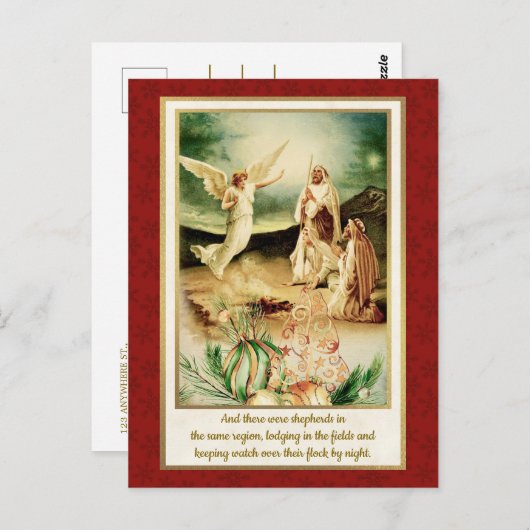Nativity Shepherds & Angels Golden Christmas Postkarte (Vorne/Hinten)