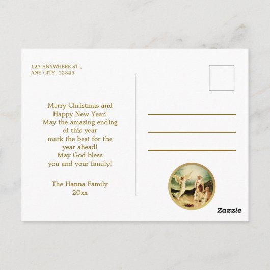 Nativity Shepherds & Angels Golden Christmas Postkarte (Rückseite)