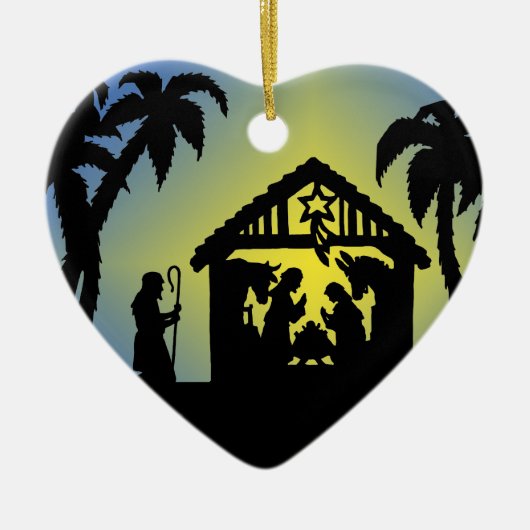 Nativity-Silhouette-Freude zur Welt Keramik Ornament (Vorne)