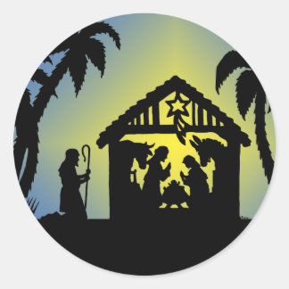 Nativity-Silhouette-Freude zur Welt Runder Aufkleber