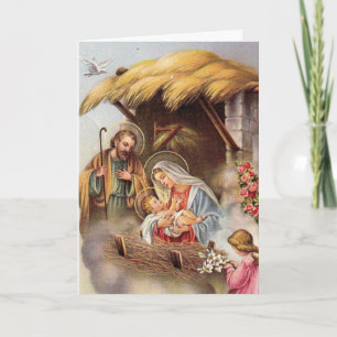 Nativity St. Joseph Jungfrau Mary Baby Jesus Angel Feiertagskarte