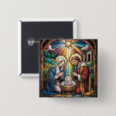 Nativity Stained Glass Art – Holy Family Christmas Button (Vorne & Hinten)