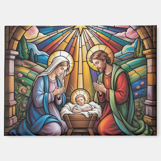 Nativity Stained Glass Art – Holy Family Christmas Magnet (Vorderseite)