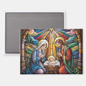 Nativity Stained Glass Art – Holy Family Christmas Magnet (Vorderseite/Rückseite)