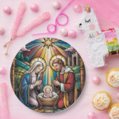Nativity Stained Glass Art – Holy Family Christmas Pappteller (Party)