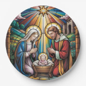 Nativity Stained Glass Art – Holy Family Christmas Pappteller (Vorderseite)