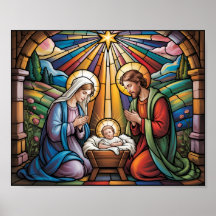 Nativity Stained Glass Art – Holy Family Christmas