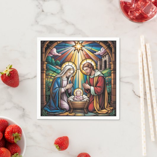 Nativity Stained Glass Art – Holy Family Christmas Serviette (Beispiel)