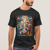 Nativity Stained Glass Art – Holy Family Christmas T-Shirt (Vorderseite)