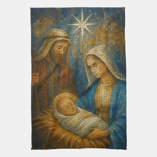 Nativity Stained Glass Mosaic | Holy Family Geschirrtuch (Vertikal)