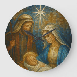 Nativity Stained Glass Mosaic | Holy Family  Große Wanduhr